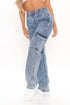 Fashion Multi-pocket High Waist Cargo Pants Women's Wide Leg Jeans